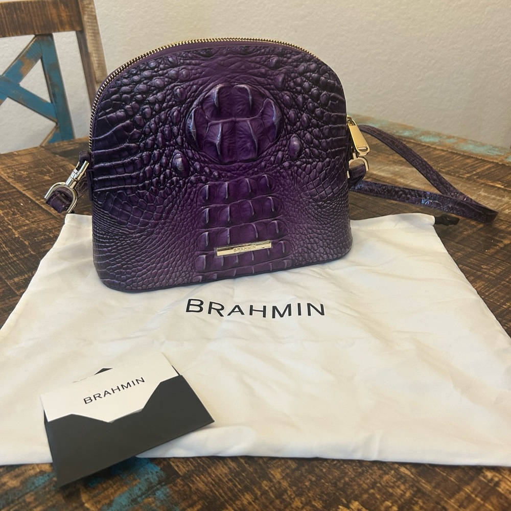 Brahmin Deep Purple Croc-Embossed Crossbody Bag